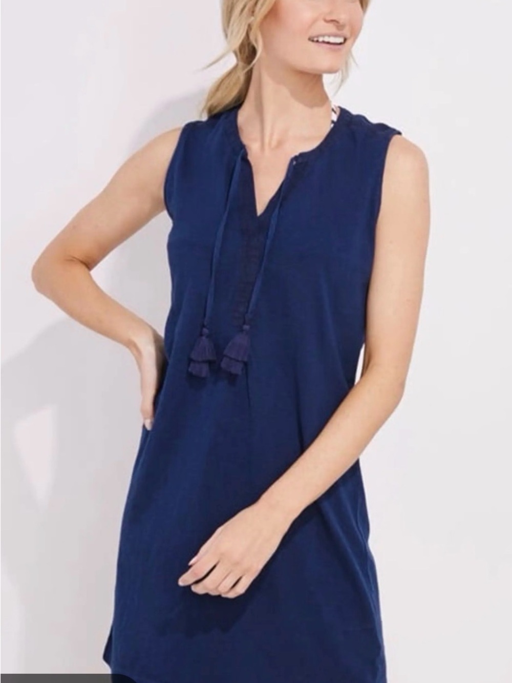 Vineyard Vines Dress -Sleeveless Tassel Tie Mini cotton Linen Sz M